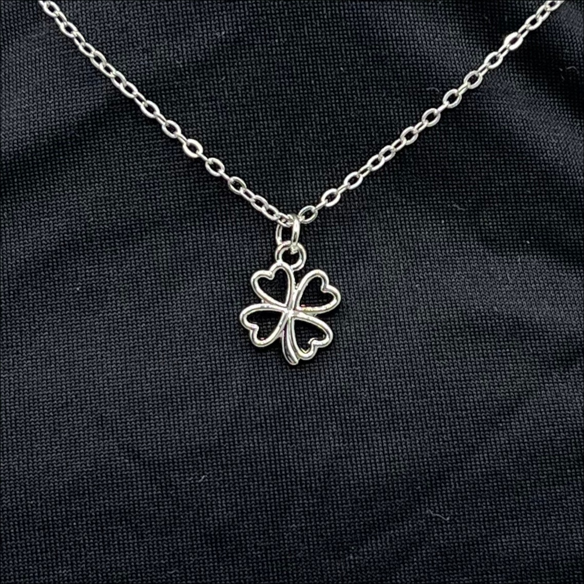 Wish Four Clover 16 Inch Charm Necklace Silver Plated
